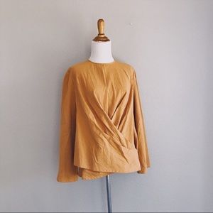 Mustard yellow linen wrap top
